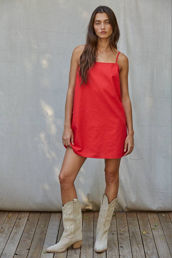 Woven Cotton Linen Polyester Sleeveless Mini