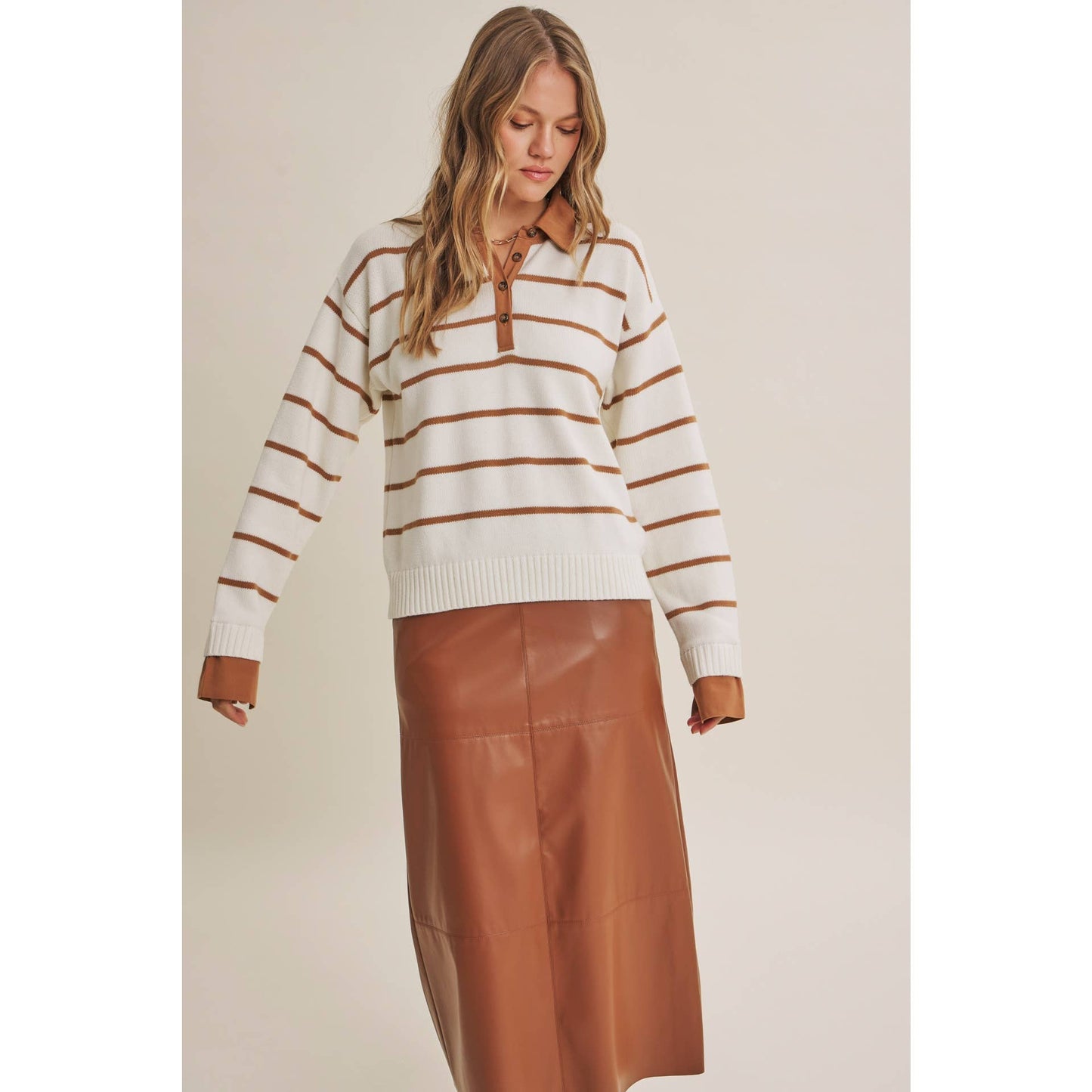 Striped Henley "Twofer" Sweater