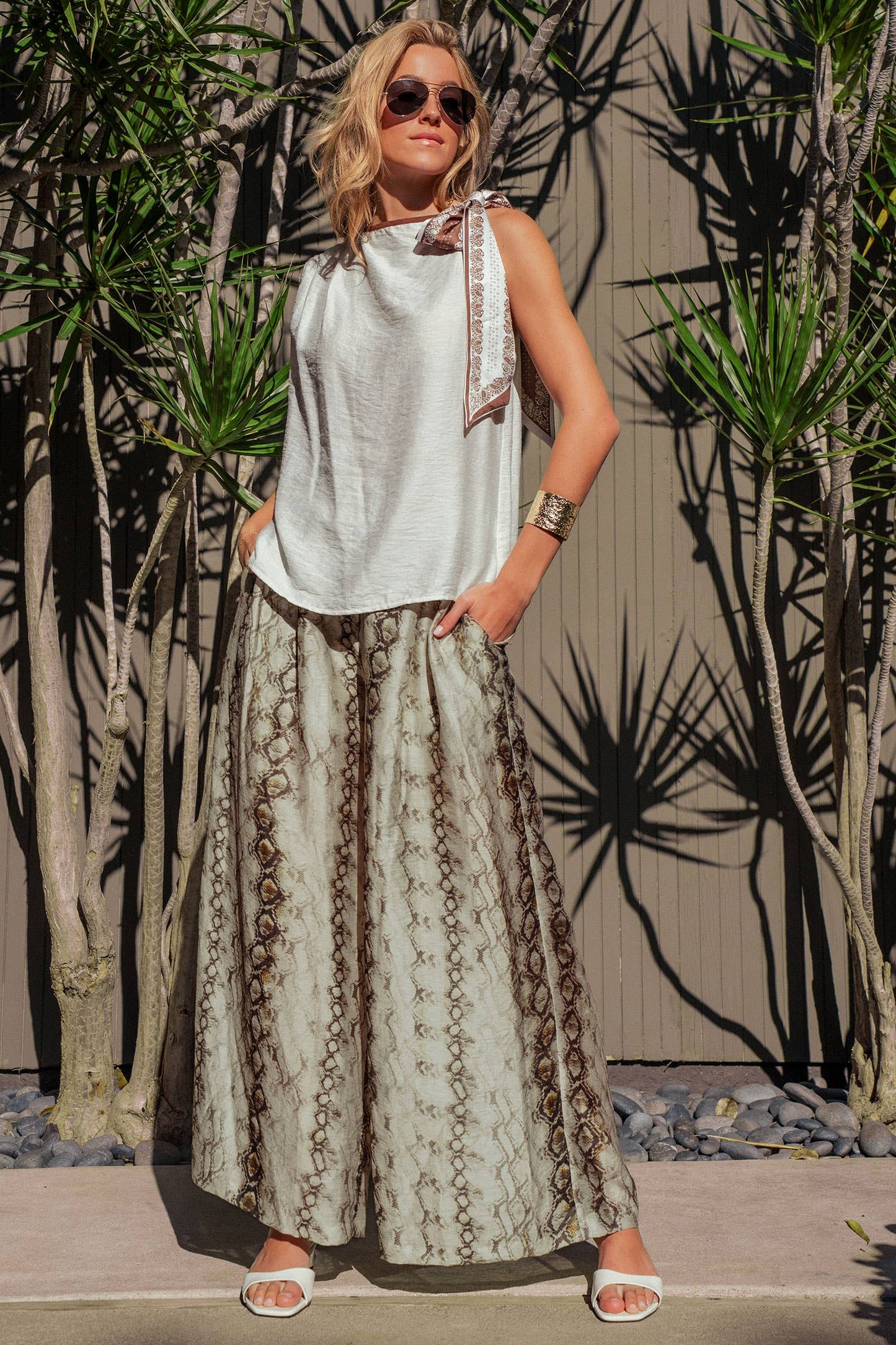 Snake Print Wide Leg Pants