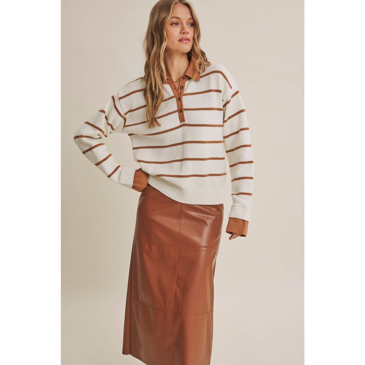 Striped Henley "Twofer" Sweater