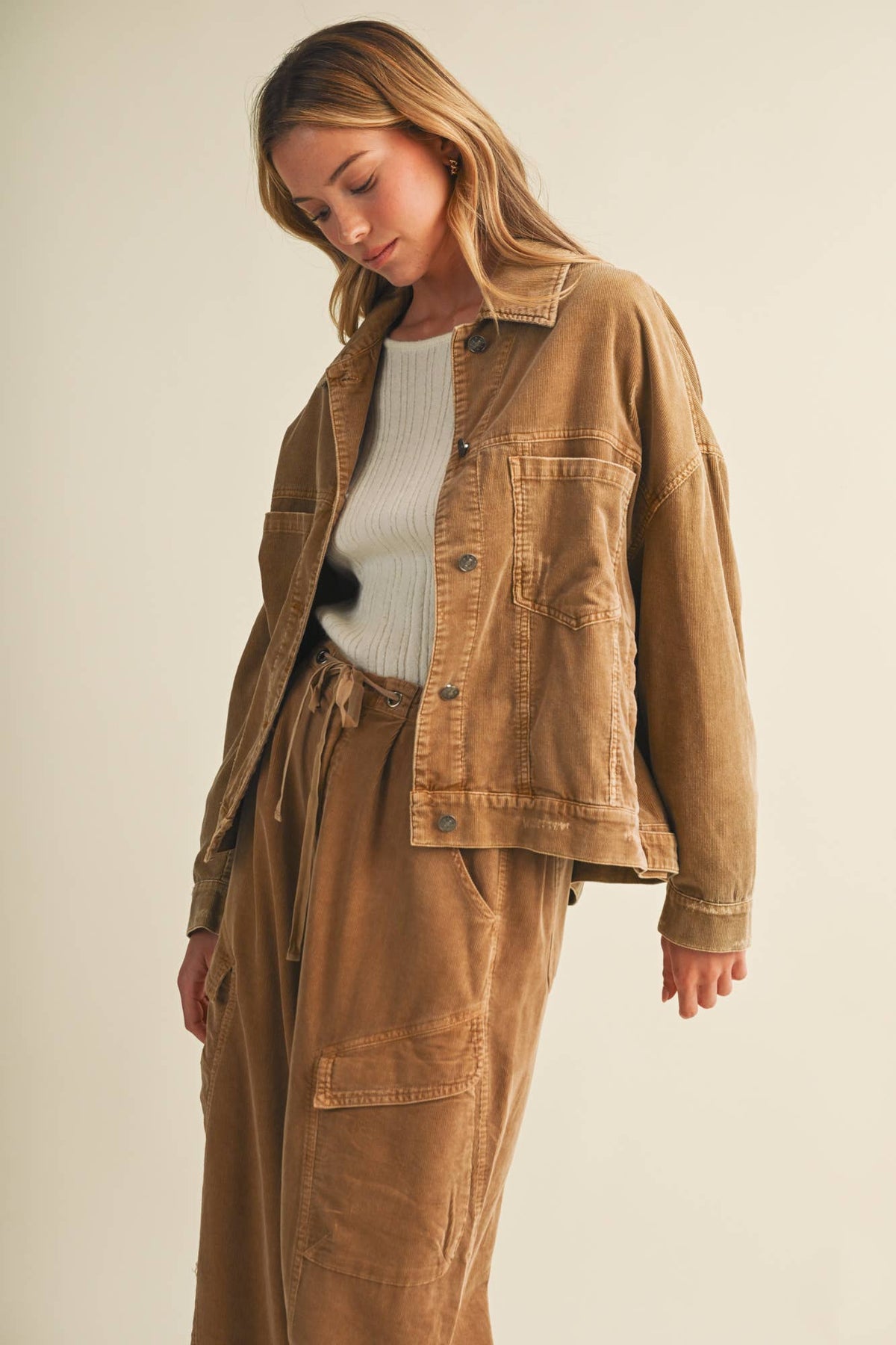 Wide-Wale Corduroy Dropped Shoulder Jacket- Biscuit or Espresso