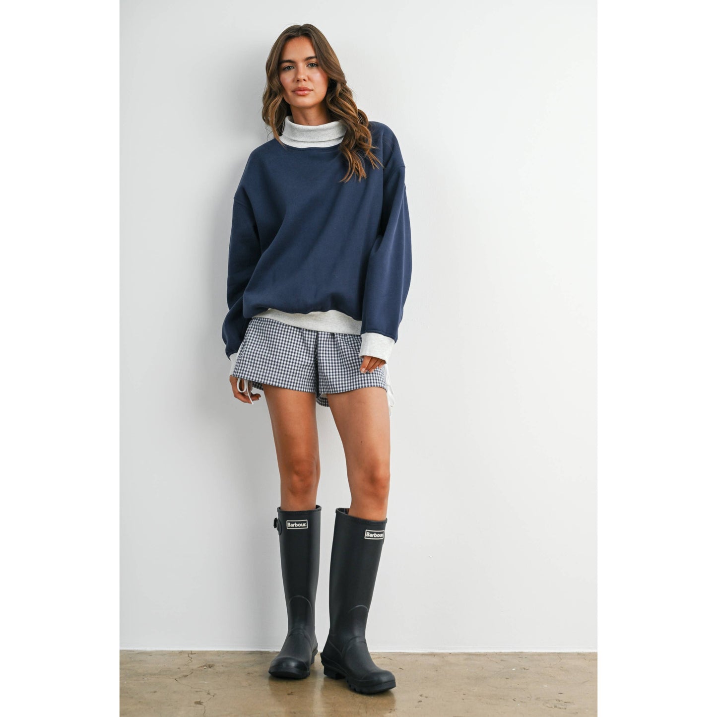 Women's Gingham Tie-Side Shorts- Navy & Red