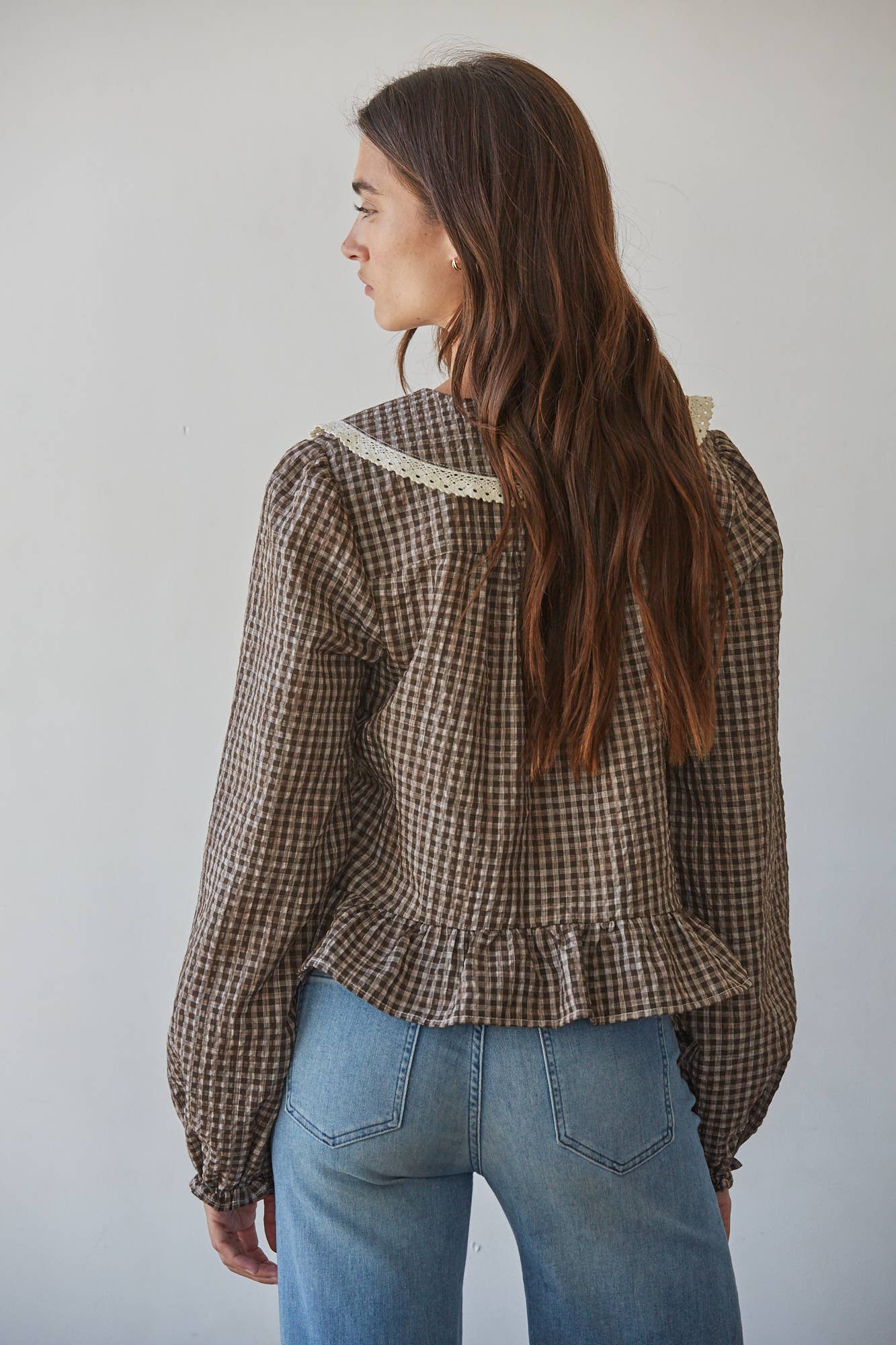 Gingham Print Peplum Top