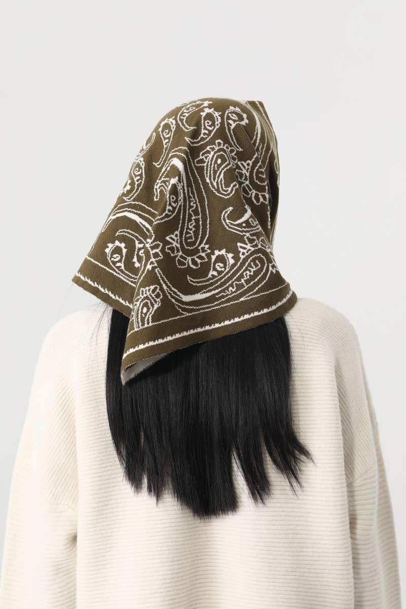 Paisley Knit Triangle Scarf- Burgundy, Olive, Black, Mocha