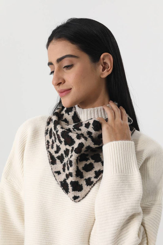 Leopard Print Knit Triangle Scarf