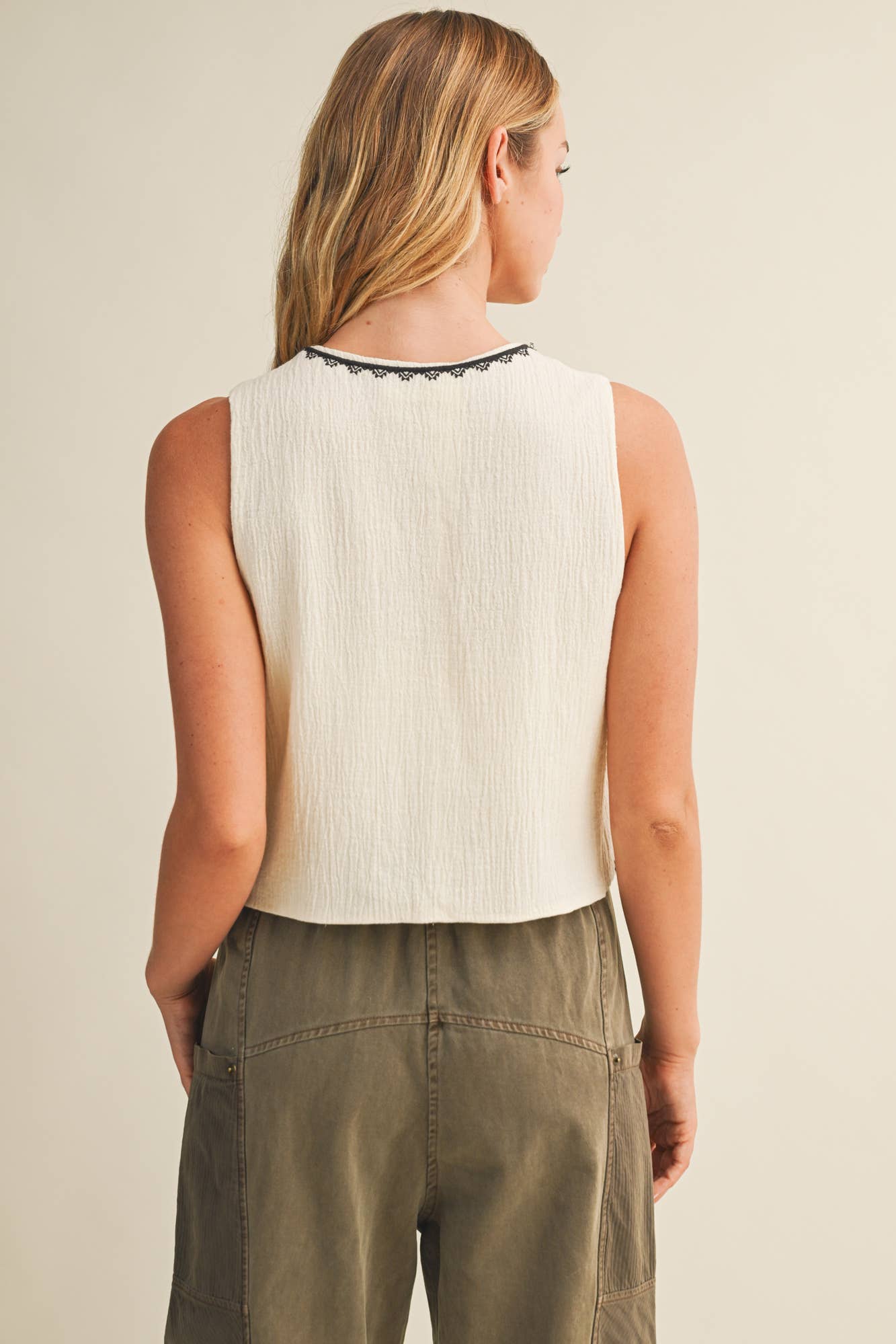 Embroidered Tie Front Vest