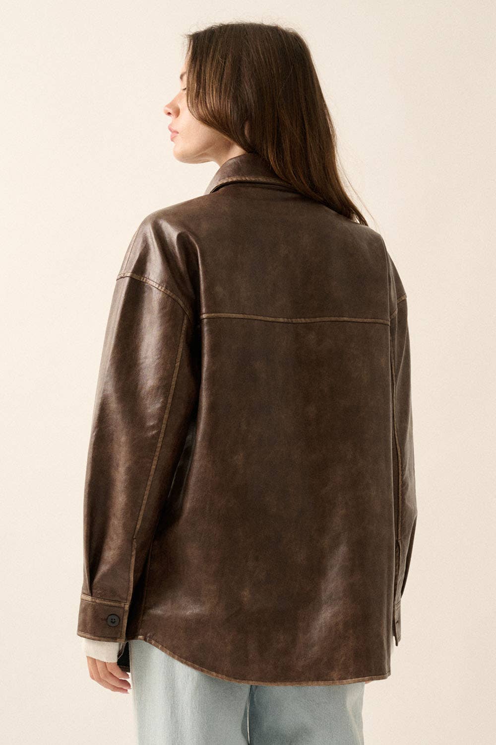 Faux Leather Button-Front Shacket