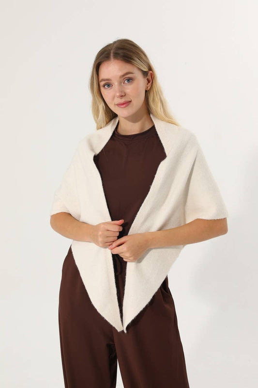 Soft Knit Triangle Multi‑way Wear Women Warm Shawl Scarf- White or Brown