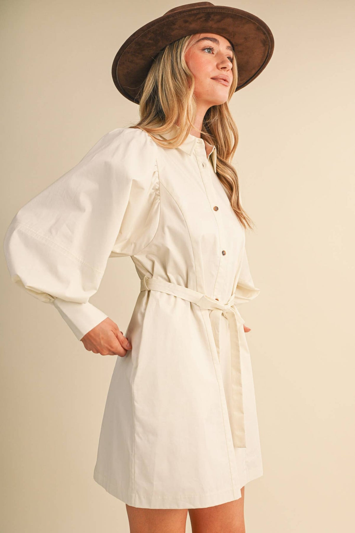 Button Down Belted Mini Dress- Off White or Red