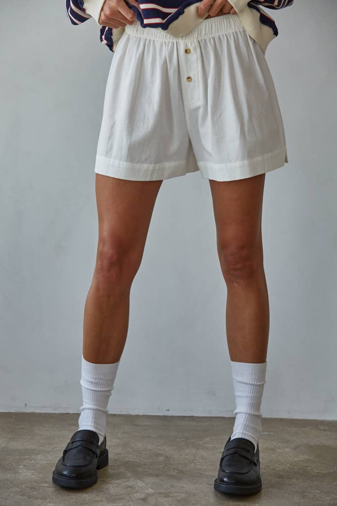 Woven Cotton Button Down Waist Banded Shorts
