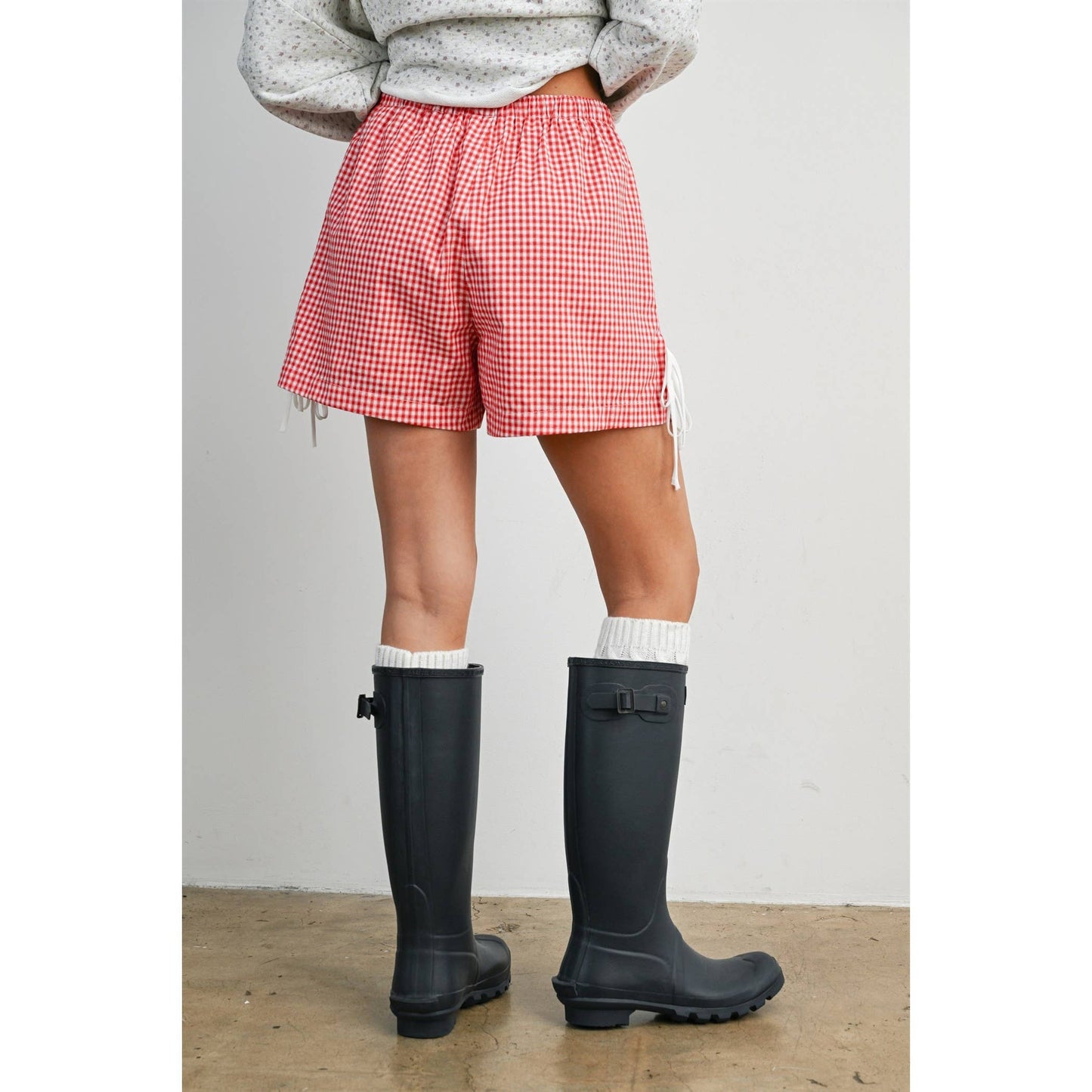 Women's Gingham Tie-Side Shorts- Navy & Red