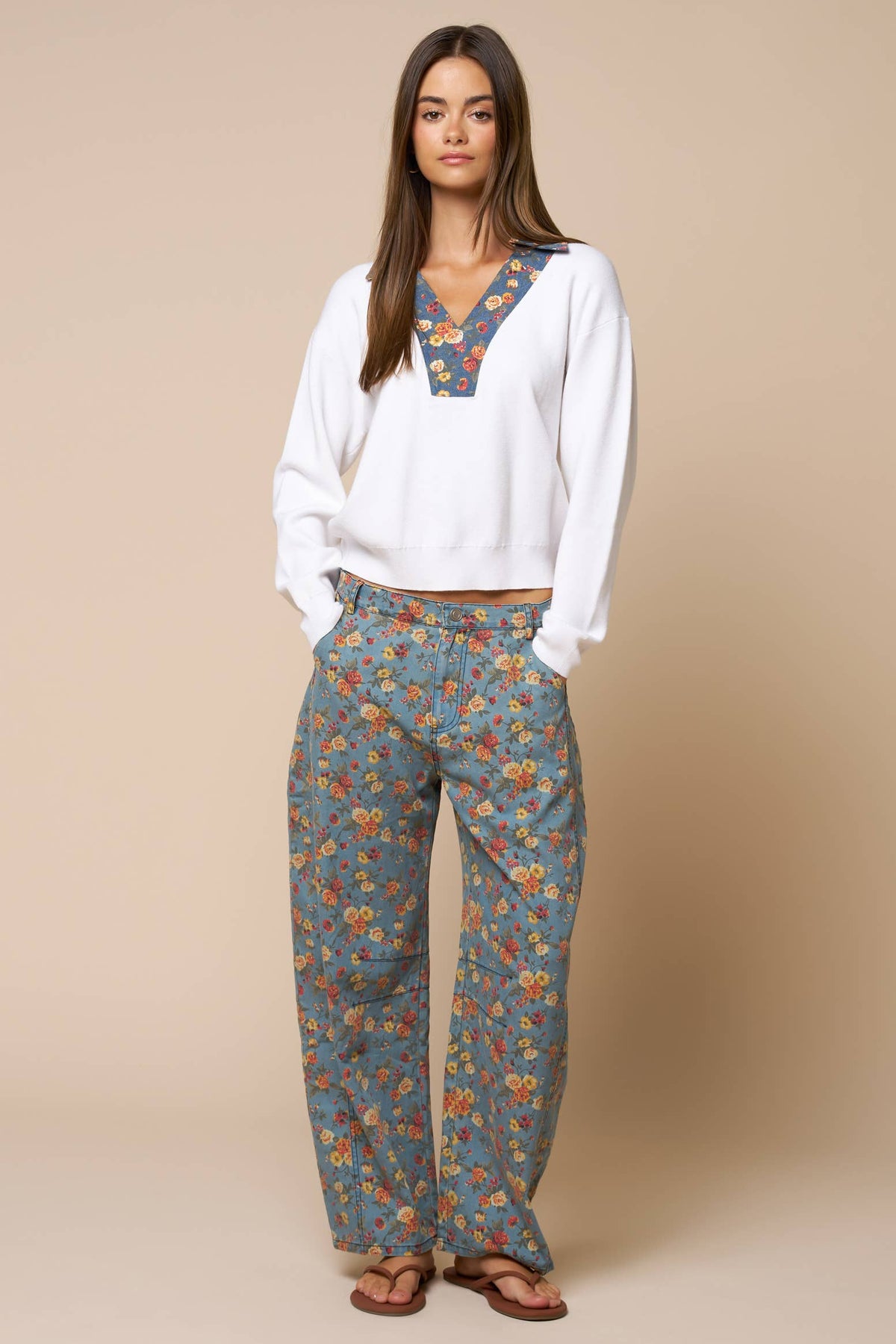 Floral Wide Leg Denim Pants