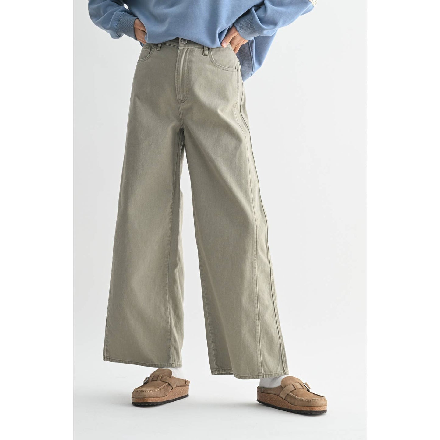 Wide Leg Twill Cotton Pant