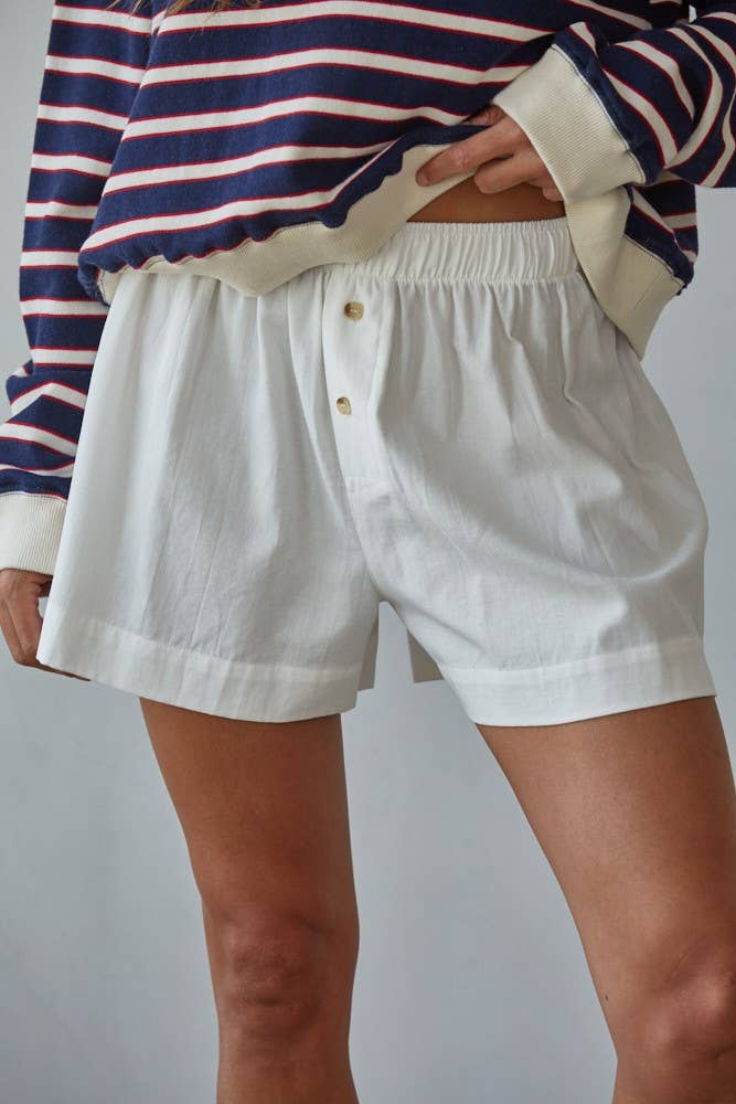 Woven Cotton Button Down Waist Banded Shorts