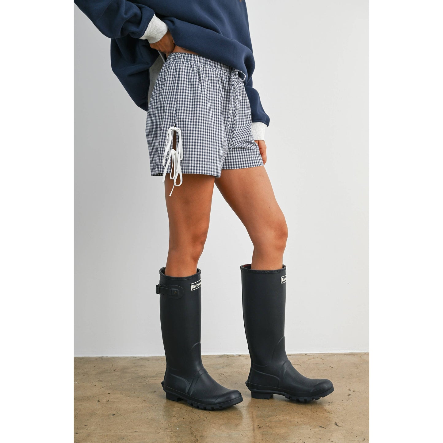 Women's Gingham Tie-Side Shorts- Navy & Red