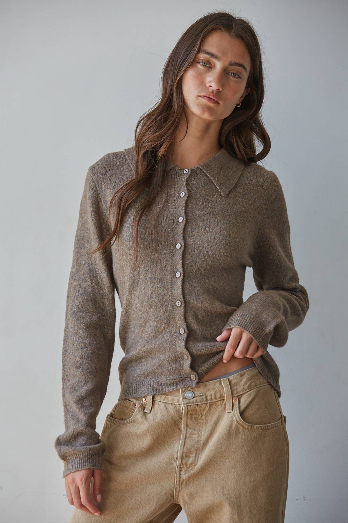 Button Down Collared Sweater Cardigan