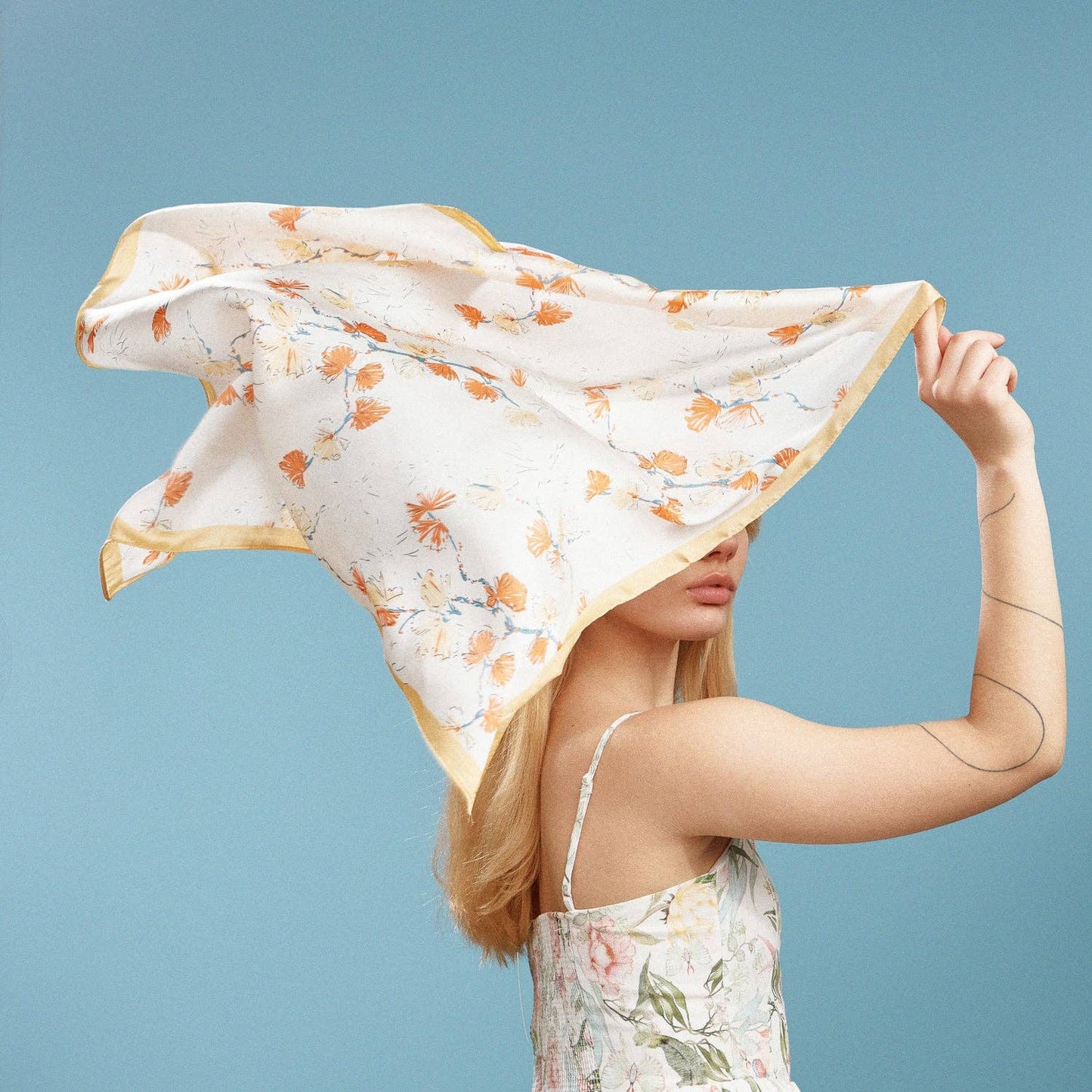 Soft Botanical Floral Branch Square Scarf