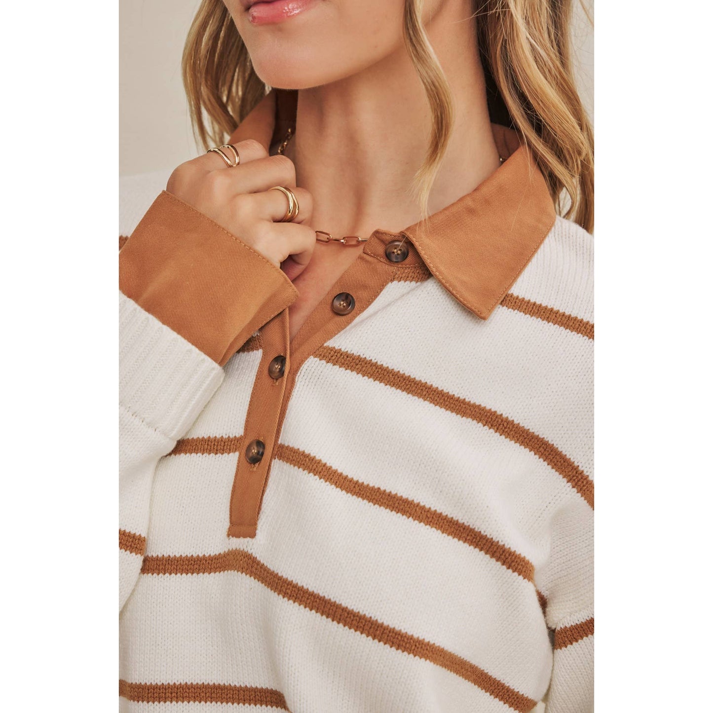 Striped Henley "Twofer" Sweater