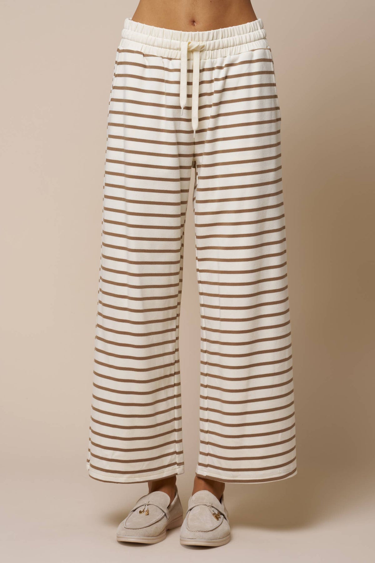 Striped Drawstring Wide Leg Knit Pants