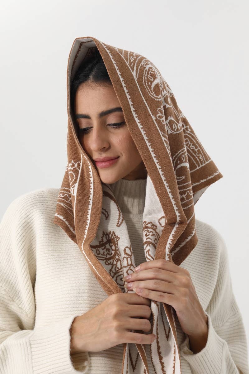 Paisley Knit Triangle Scarf- Burgundy, Olive, Black, Mocha